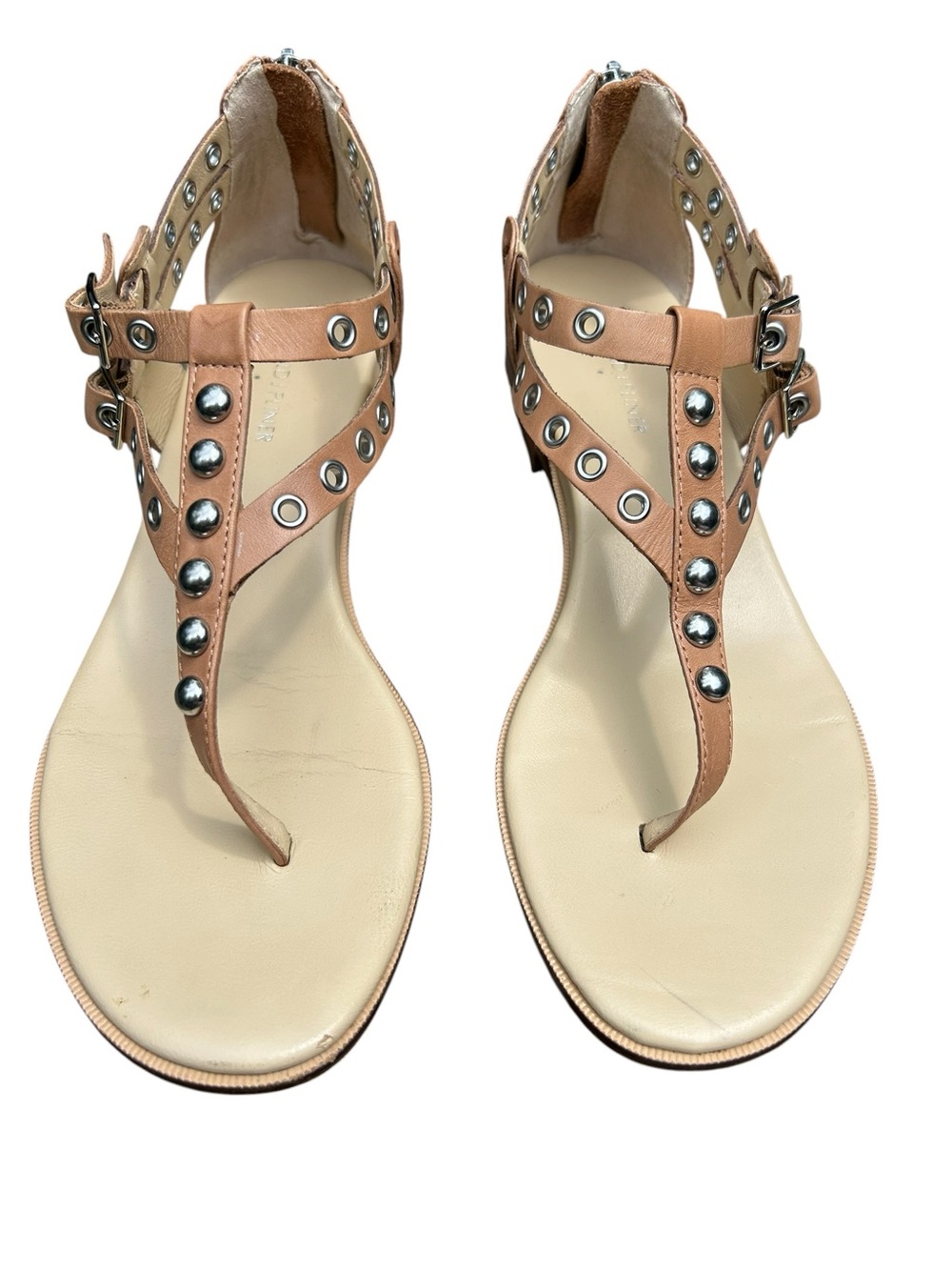 Donald J Pliner Lulu Studded Gladiator Thong Sandals 9.5 Rear Zip Quiet Luxury